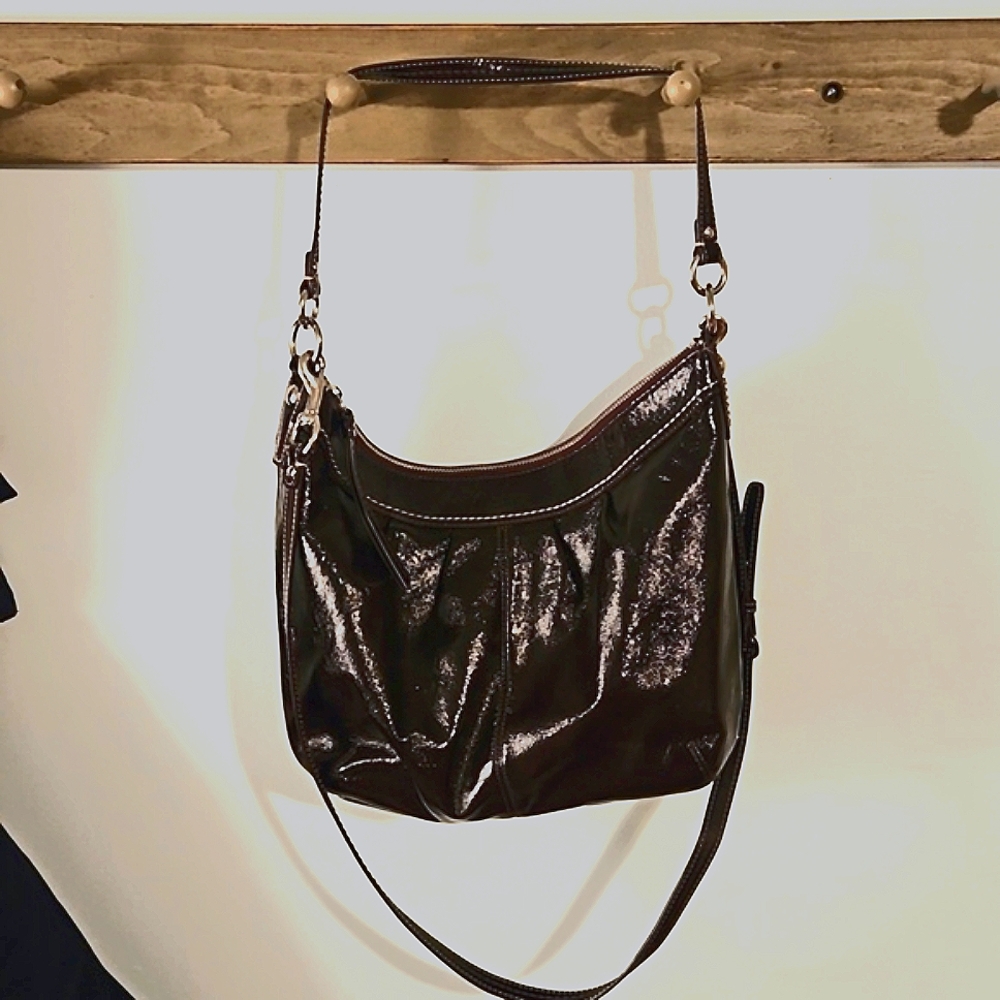 Coach Dark Brown Shiny Leather Hobo